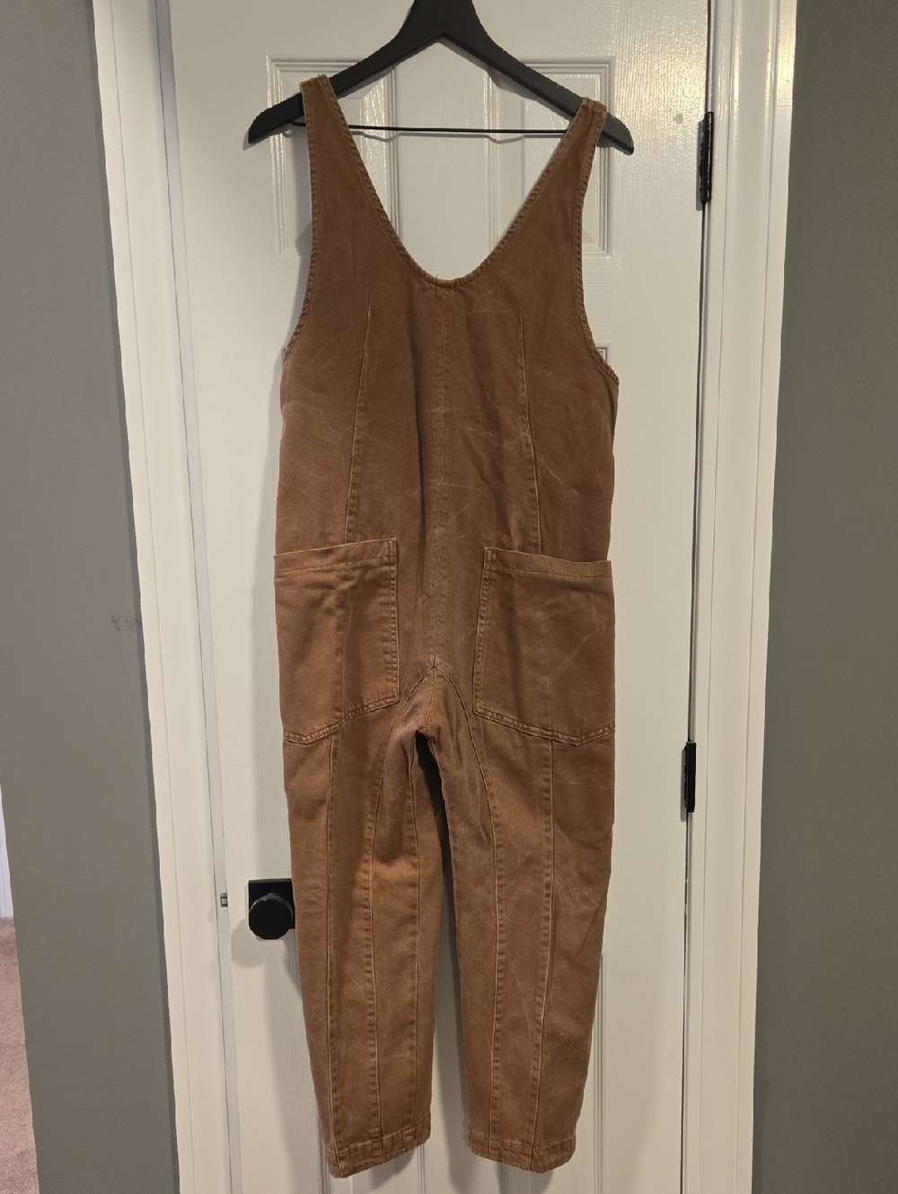 We The Free Brown Cotton Utility Overalls with Front Pockets